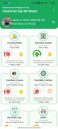 Historial Moto Mantenimiento: Controla tu kilometraje y servicios - Screenshot 1