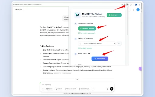Save ChatGPT to Notion: Exporta tus chats fácilmente - Screenshot 1